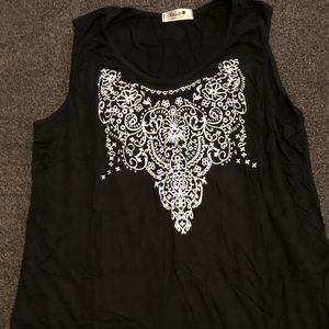 Black tank with white detail